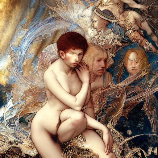 Prompt: disasterpiece truth disciples holy estrangement, by Edgar Maxence and Ross Tran and Michael Whelan and Da Vinci and Caravaggio and J.M.W Turner, metal watercolor intricate line drawings, sacred chords, mixed techniques 4k resolution