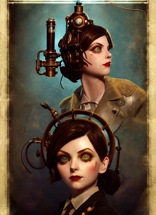 Prompt: Bioshock steampunk portrait, au naturel, hyper detailed, digital art, trending in artstation, cinematic lighting, studio quality, smooth render, unreal engine 5 rendered, octane rendered, art style by klimt and nixeu and ian sprigger and wlop and krenz cushart