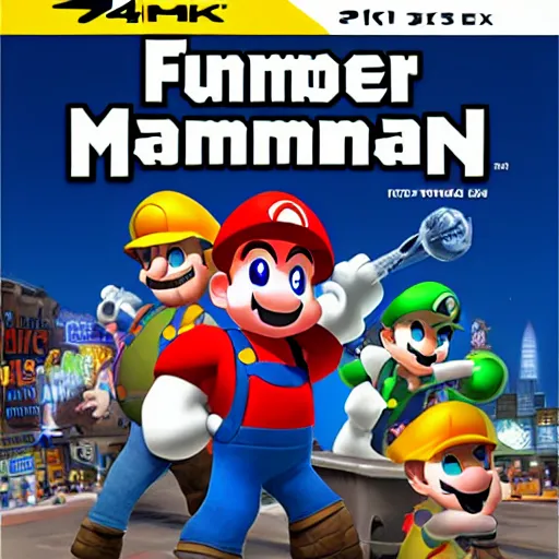 Image similar to video game box art of a game called plumber man, 4 k, very detailed cover art.