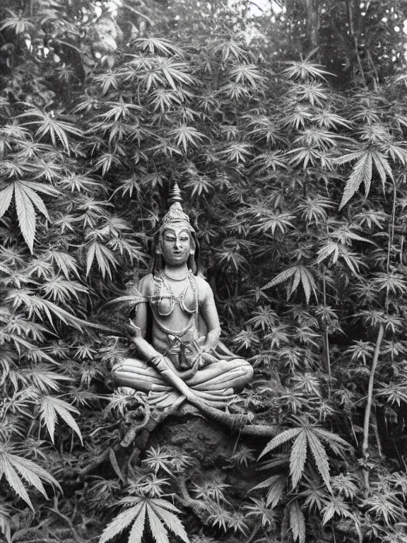 Prompt: hindu goddess in cannabis forest, ww1 photo, grainy, high detail, high resolution,