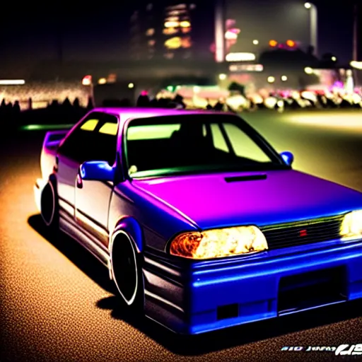 Prompt: a car JZX90 turbo drift at illegal car meet, Saitama prefecture, city midnight mist lights, cinematic color, photorealistic, highly detailed wheels, 50MM