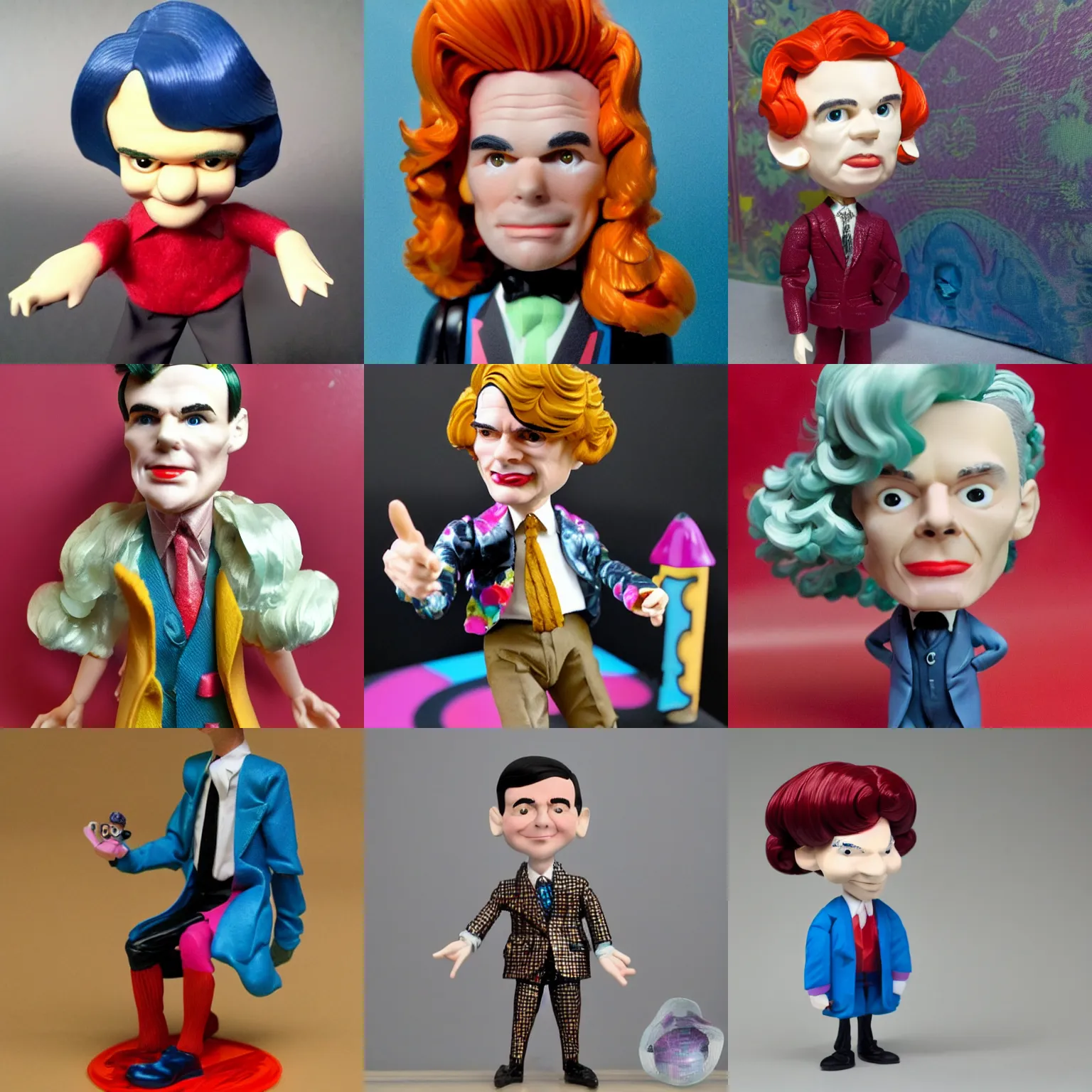 Prompt: flamboyant, individual alan turing wearing a big rococo wig, stop motion vinyl action figure, plastic, toy, stephen bliss style
