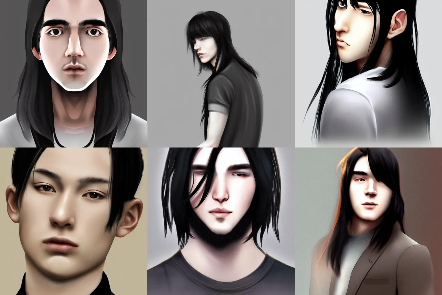 Prompt: young man with long black hair and pale skin, handsome, korean digital art, trending on artstation, 4k