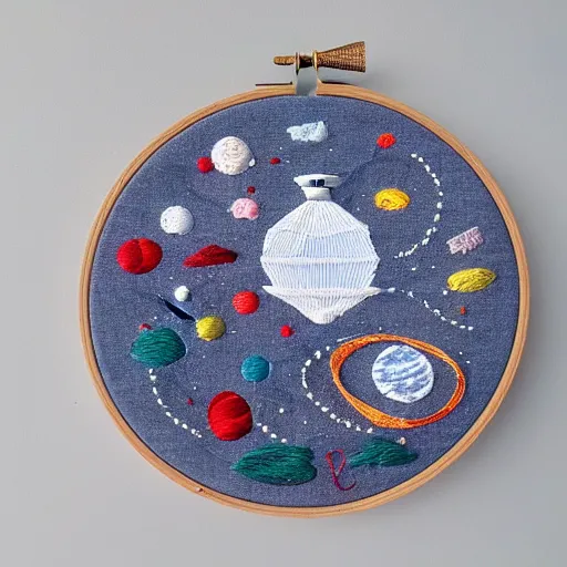 Prompt: Liminal space in outer space, embroidery