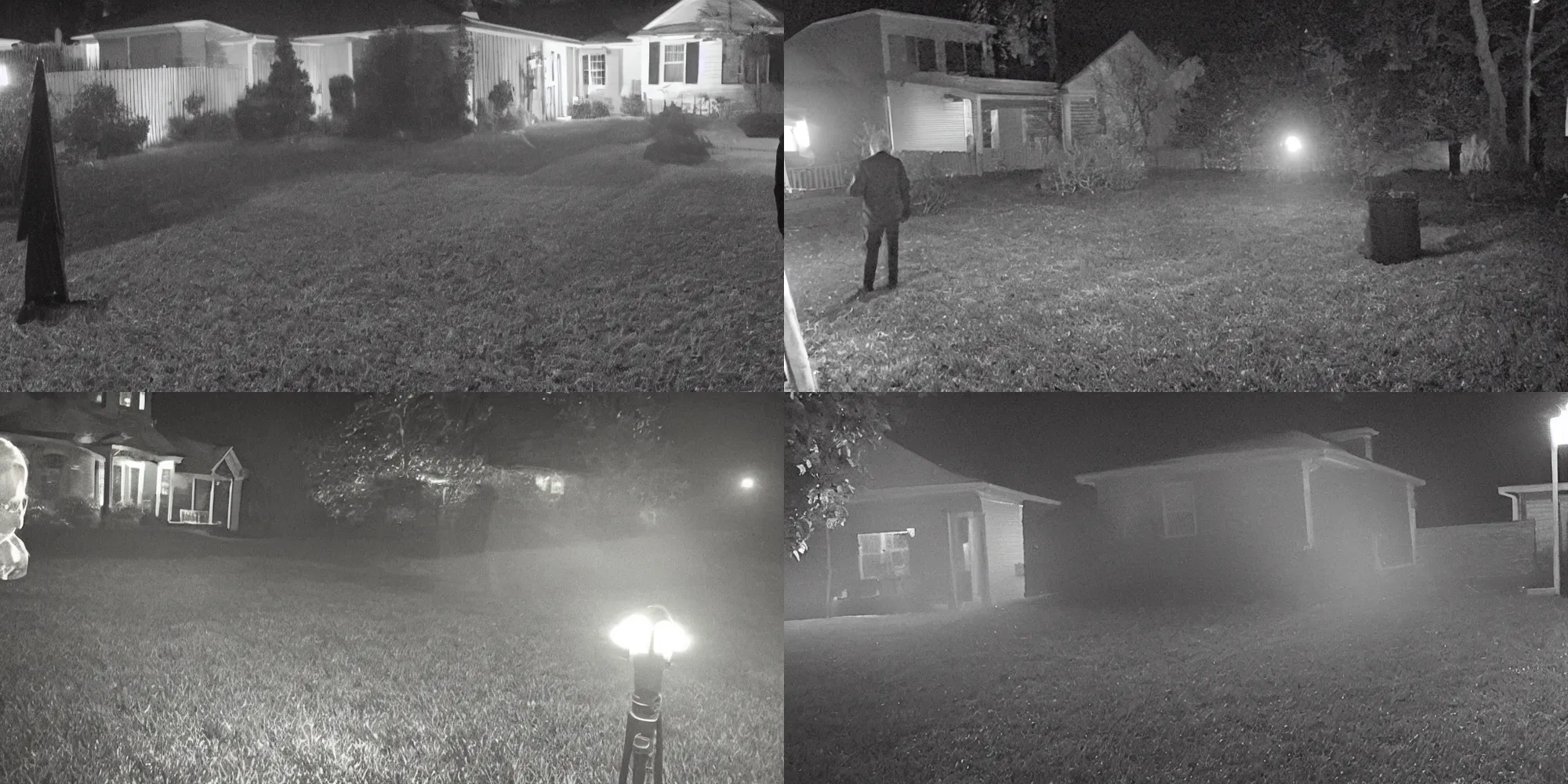 Prompt: security camera footage of a demonic entity in a backyard at night, mitch mcconnell