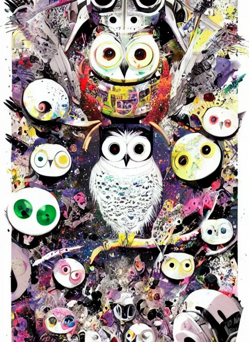 Prompt: arrogant elegant medium shot of white one - eyes owl dressed in samurai armor, pixiv fanbox, dramatic lighting, maximalist pastel color palette, splatter paint, pixar and disney exploded - view drawing, graphic novel by fiona staples and dustin nguyen, peter elson, alan bean, wangechi mutu, clean cel shaded vector art, trending on artstation