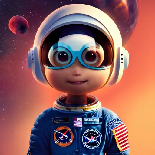 Image similar to an epic chibi comic book style portrait painting of an astronaut, character design by mark ryden and pixar and hayao miyazaki, unreal 5, daz, hyperrealistic, octane render, cosplay, dynamic lighting, intricate detail, cinematic