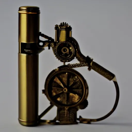 Image similar to a steampunk lighter, product photo, man lighting a cigarette, burnished bronze, flame