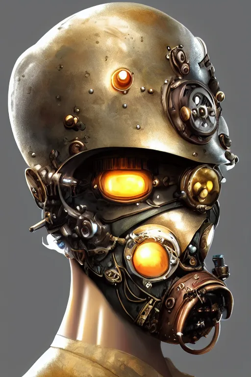 Image similar to steampunk helmet fantasy art mask robot ninja stylized digital illustration sharp focus, elegant intricate digital painting artstation concept art global illumination ray tracing advanced technology chaykin howard and campionpascale and cooke darwyn and davis jack