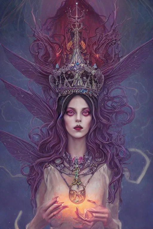 Image similar to jeweled Crown, other worldly, fairy necromancer court, bones, art nouveau, by Anato Finnstark, Tom Bagshaw, Brom