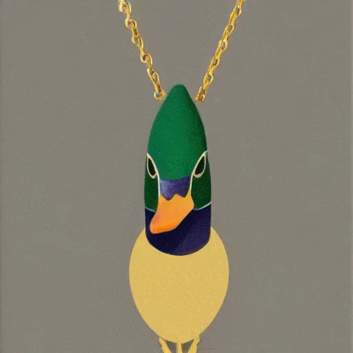 Prompt: mallard wearing a gold necklace