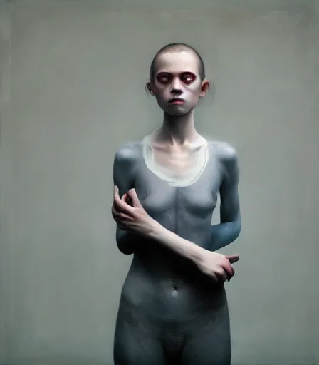 Image similar to a high quality, high detail, portrait photography of a beautiful girl by gottfried helnwein and kyle thompson, zdzisław beksinski