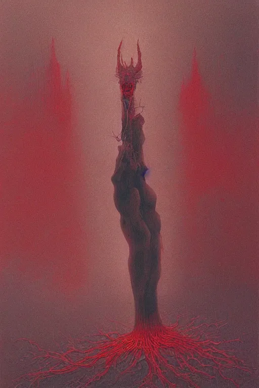 Prompt: red spirit of wrath artstation painted by Zdislav Beksinski and Wayne Barlow
