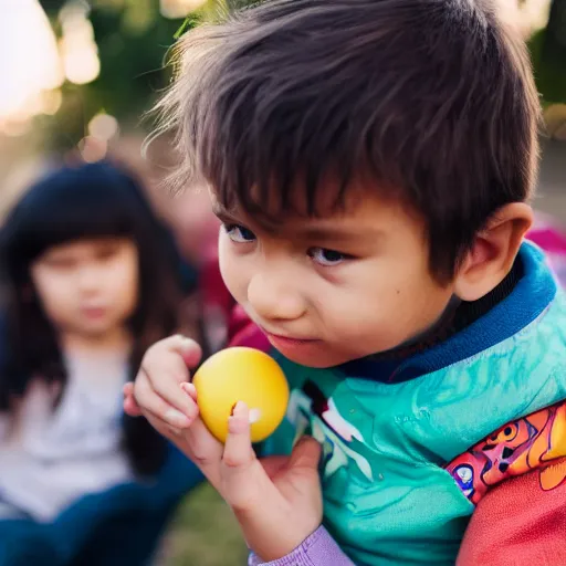 Prompt: child squeezing a child squeezing a rubber ball EOS-1D, f/1.4, ISO 200, 1/160s, 8K, RAW, unedited, symmetrical balance, in-frame