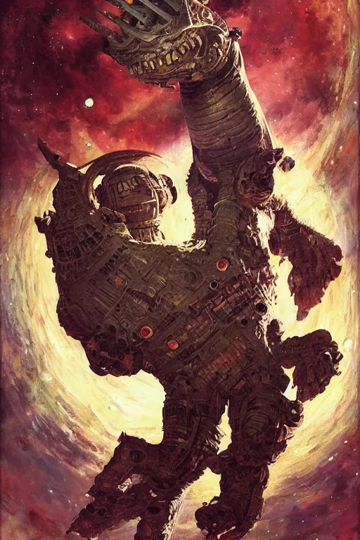 Prompt: pulp scifi fantasy illustration full body portrait of martyn ford as huge monstrous demon smashing spaceship on the moon, by norman rockwell, jack kirby, bergey, craig mullins, ruan jia, jeremy mann, tom lovell, marvel, astounding stories, 5 0 s