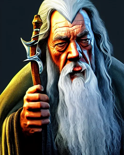 Image similar to Gandalf the gray from Lord of the rings in GTA V loading screen, GTA V Cover art by Stephen Bliss, boxart, loading screen,