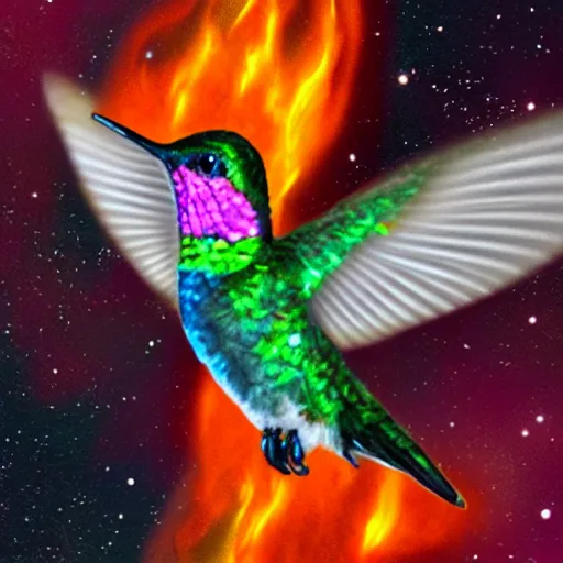 Image similar to hummingbird on fire in space