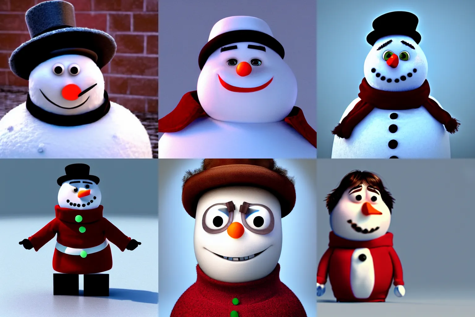 Prompt: a realistic portrait photo of the Actor Daniel radcliff playing the role of a sad snowman in the 3D style of Pixar