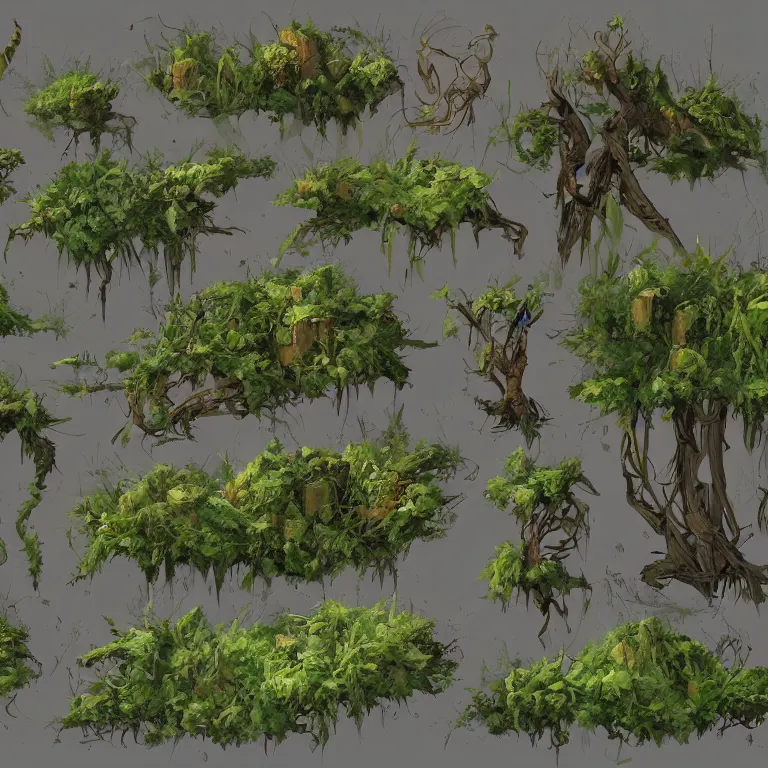 Image similar to lush bushes concept art, detailed diagrams, aesthetic, artstation