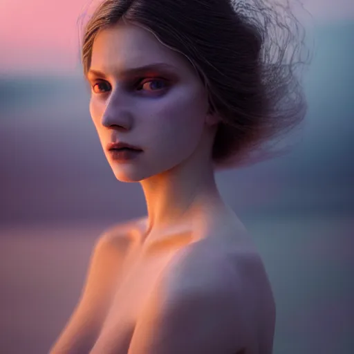 Image similar to photographic portrait of a stunningly beautiful emotional gothic female in soft dreamy light at sunset, contemporary fashion shoot, by edward robert hughes, annie leibovitz and steve mccurry, david lazar, jimmy nelsson, breathtaking, 8 k resolution, extremely detailed, beautiful, establishing shot, artistic, hyperrealistic, beautiful face, octane render