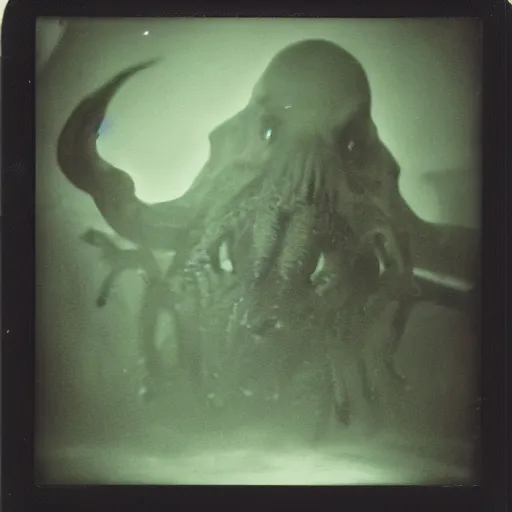 Prompt: Polaroid photo of a Cthulhu in a public pool at night