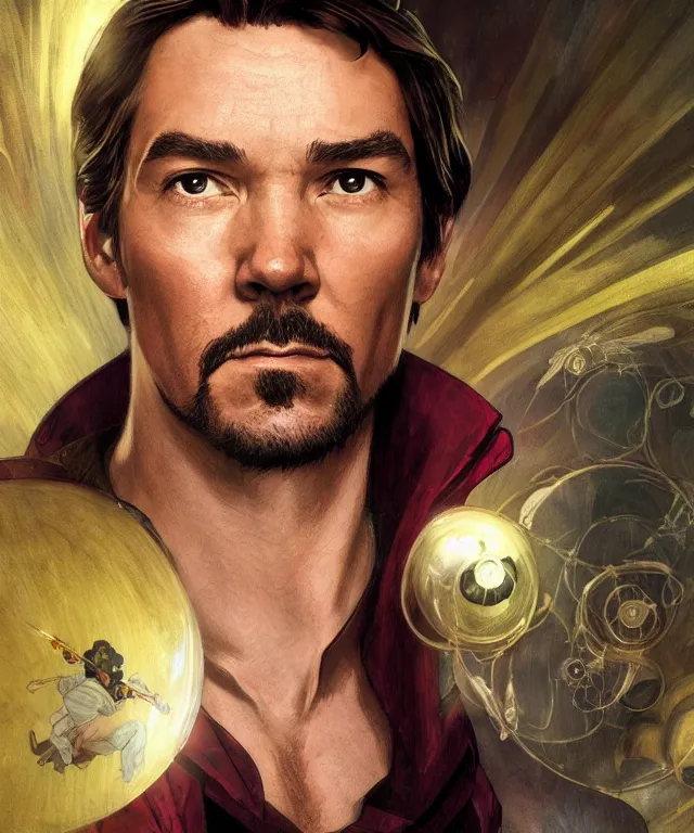 Prompt: Antony Starr as Doctor Stephen Strange, highly detailed, digital painting, artstation, concept art, smooth, sharp focus, illustration, ArtStation, art by artgerm and greg rutkowski and alphonse mucha and J. C. Leyendecker and Edmund Blair Leighton and Katsuhiro Otomo and Geof Darrow and Phil hale and Ashley wood and Ilya repin and Charlie Bowater