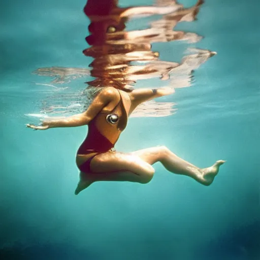 Image similar to underwater photography full portrait of a young beautiful woman swimming by terry o'neill