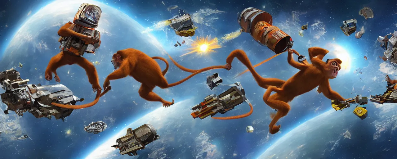 Image similar to monkey battle in space, concept art, 4 k