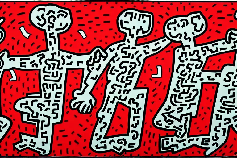 Prompt: reservoir dogs art by keith haring