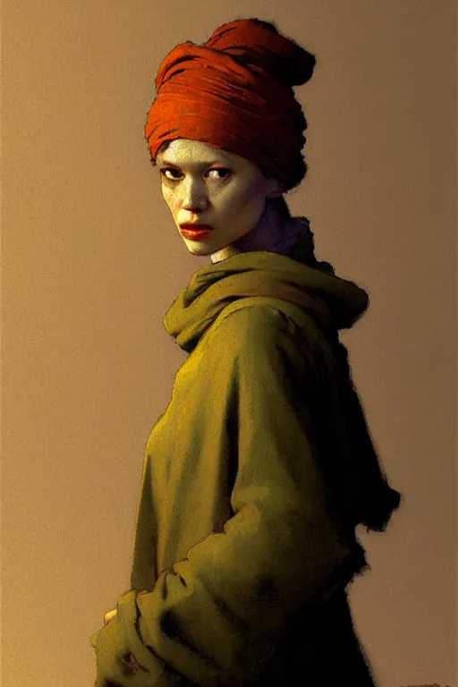 Image similar to full character portrait half - life 2 team fortress 2 video game character art not the girl with the pearl earring character design, painting by gaston bussiere, katsuya terada, nc wyeth, greg rutkowski, craig mullins, vermeer, frank frazetta, mucha, tom of finland, trending on artstation, jeffery catherine jones