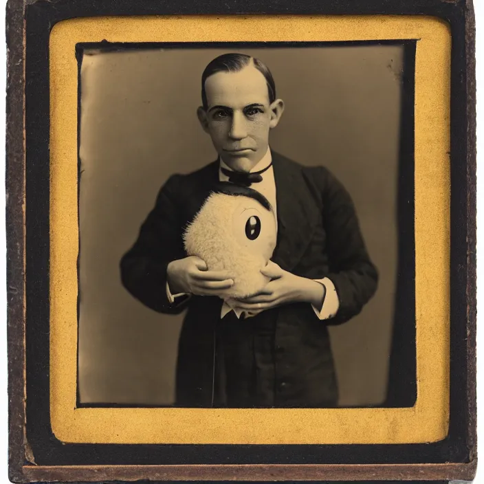 Prompt: facial portrait of donald duck, 1 9 2 1, ambrotype, by george s. cook, award winning