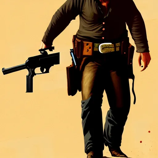 Prompt: morbidly obese keanu reeves gunfighting in red dead redemption, elegant intricate digital painting artstation concept art by mark brooks and brad kunkle detailed