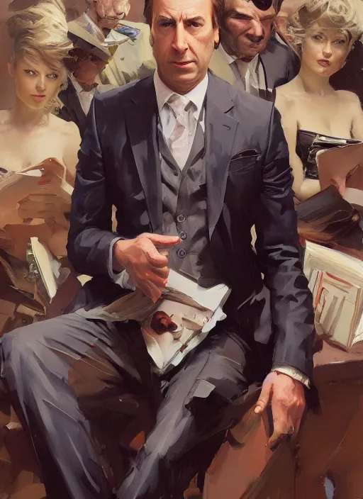 Prompt: portrait of saul goodman, portrait of saul goodman, lawyer clothing, painting by sargent and leyendecker, asymmetrical, intricate, elegant, matte painting, illustration,, by rhads, by greg rutkowski, by greg tocchini, by james gilleard, by joe fenton