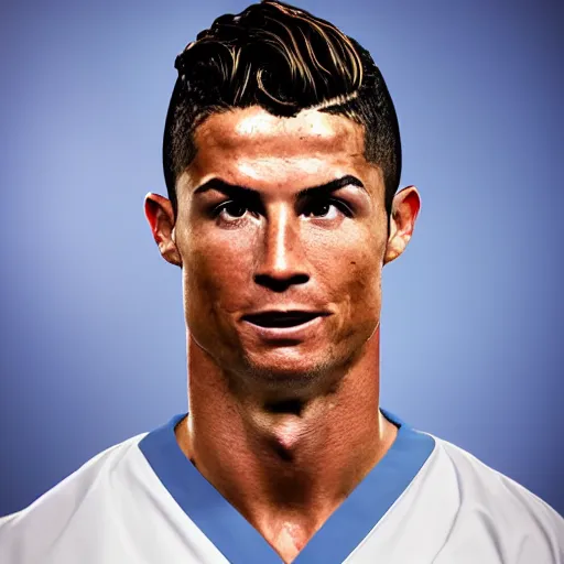 Image similar to cristiano ronaldo as doctor, accurate, 30mm, face, soft colours, dramatic lighting, nikon