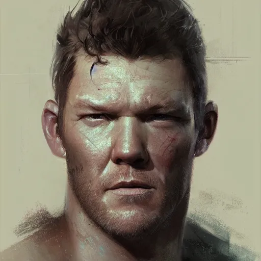 Image similar to portrait of sam worthington by greg rutkowski as a character from dead space