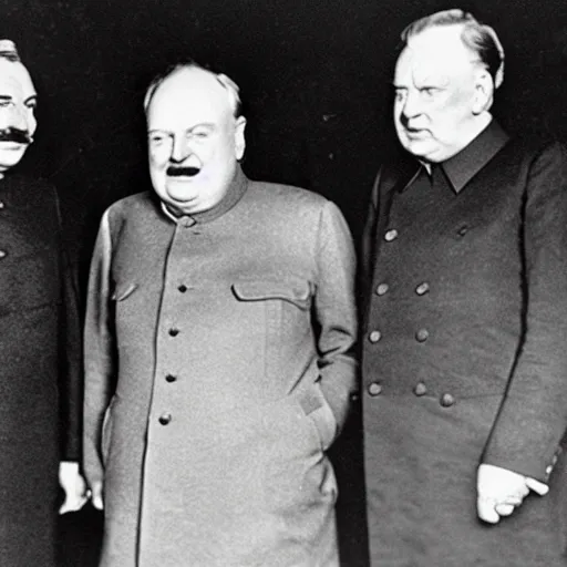 Image similar to Stalin, Churchill and Franklin Roosevelt having a great time