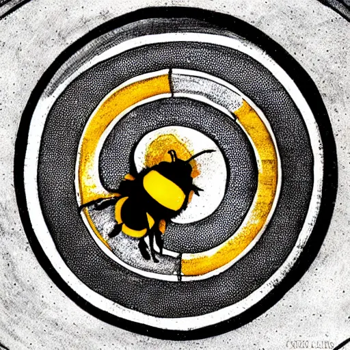 Image similar to a dark ritual spell with a bumblebee placed in the middle of a bloody bullseye, fantasy illustration