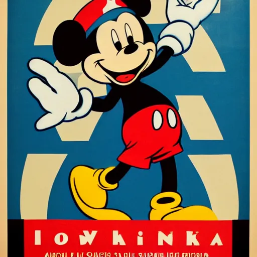 Image similar to mickey mouse art work. ww 2 propaganda poster. hr gigor