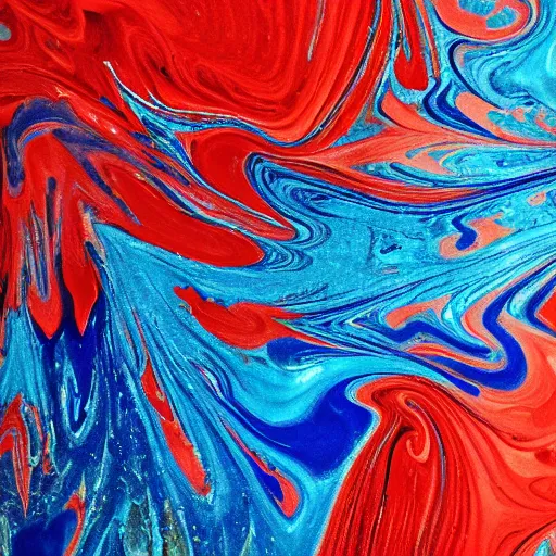 Prompt: wet paint marbling, red and blue duotone