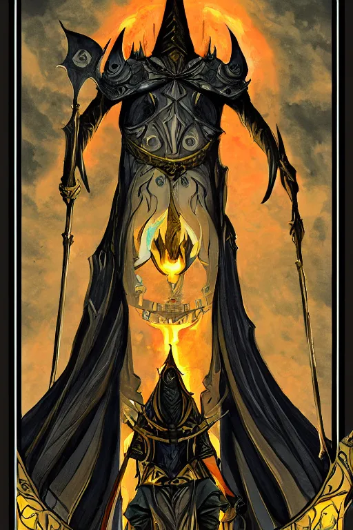 Image similar to tarot illustration of sauron as the tower by artstation