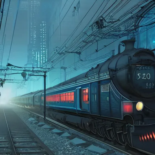 Image similar to :: Train to Hogwarts :: cyberpunk style :: Makoto Shinkai cyberpunk style :: Cinematography by Zack Snyder ::8k resolution :: cinematic shot.