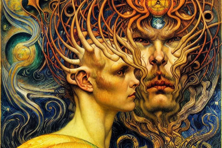 Image similar to Divine Chaos Engine by Karol Bak, Jean Delville, William Blake, Gustav Klimt, and Vincent Van Gogh, symbolist, visionary