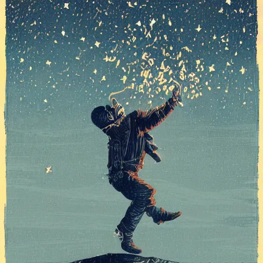 Image similar to Woodcut portrait of joe biden falling into the stars by greg rutkowski, 4k, intricate details