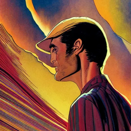 Image similar to photorealistic picture, by bob peak and jean giraud and moebius and alex ross and john romita jr, arthur fleck comic panel, gouache and wash paints, fine incrinate details proportionate, smooth focus, sharp details, bokeh, 4 k, fine 5 k details