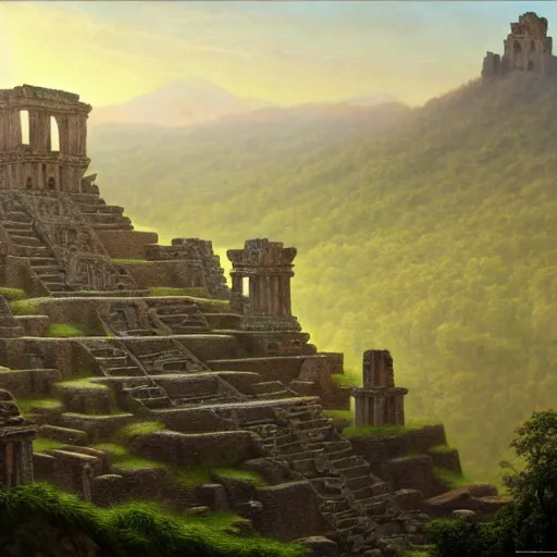 Prompt: a beautiful and highly detailed matte painting of aztec ruins in the mountains, thick mist, sunlight, celtic, psychedelic, epic scale, insanely complex, hyperdetailed, sharp focus, hyperrealism, artstation, cgsociety, 8 k, bright colors, by caspar friedrich, albert bierstadt, james gurney, brian froud,