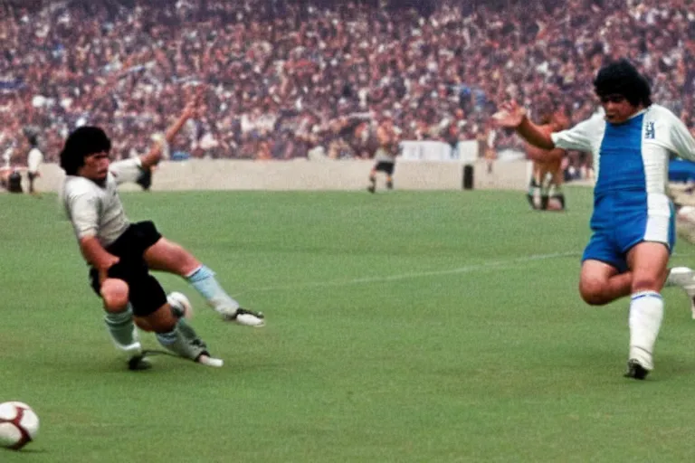 Image similar to diego maradona scoring a goal, the goal keeper is a capybara