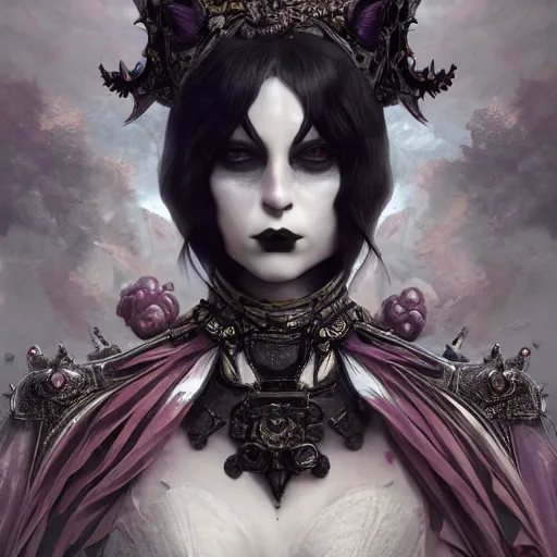 Image similar to actionism, soft painting neko curiosities carnival, beautiful in full gothic armor, symmetry accurate features, focus, very intricate ultrafine details, black white purple volumetric clouds, award winning masterpiece, octane render 8 k hd, tom bagshaw artstyle