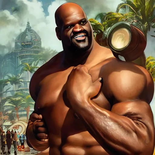 Prompt: shaquille o'neal as sagat street fighter, photo realistic, 4 k, ultra realistic, detailed focused art by artgerm and greg rutkowski and alphonse mucha