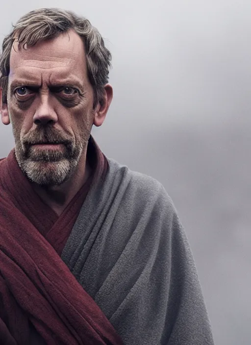 Prompt: hugh laurie as obi vam kenobi, long sleeve, confident, fog, rain, volumetric lighting, sharp focus, ultra detailed, cgsociety by leesha hannigan, ross tran, thierry doizon, kai carpenter, ignacio fernandez rios, noir art house,