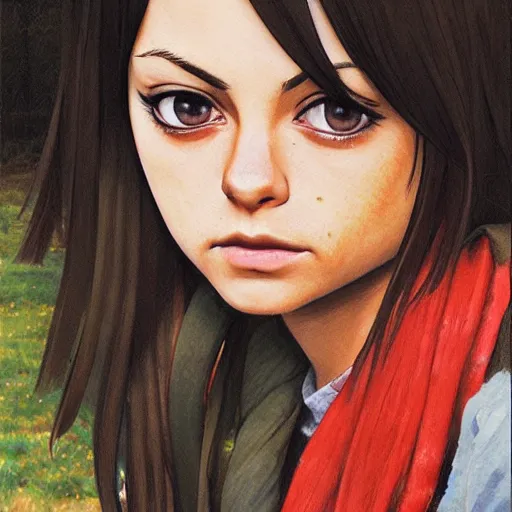 Image similar to anime mila kunis by by Hasui Kawase by Richard Schmid